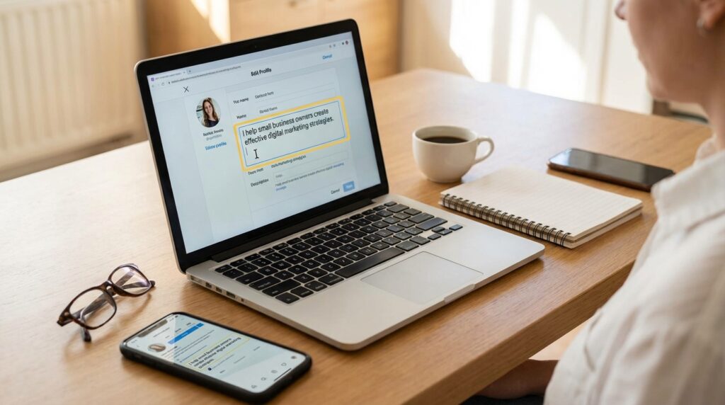 Add a one-liner to your bio that tells who you help and how