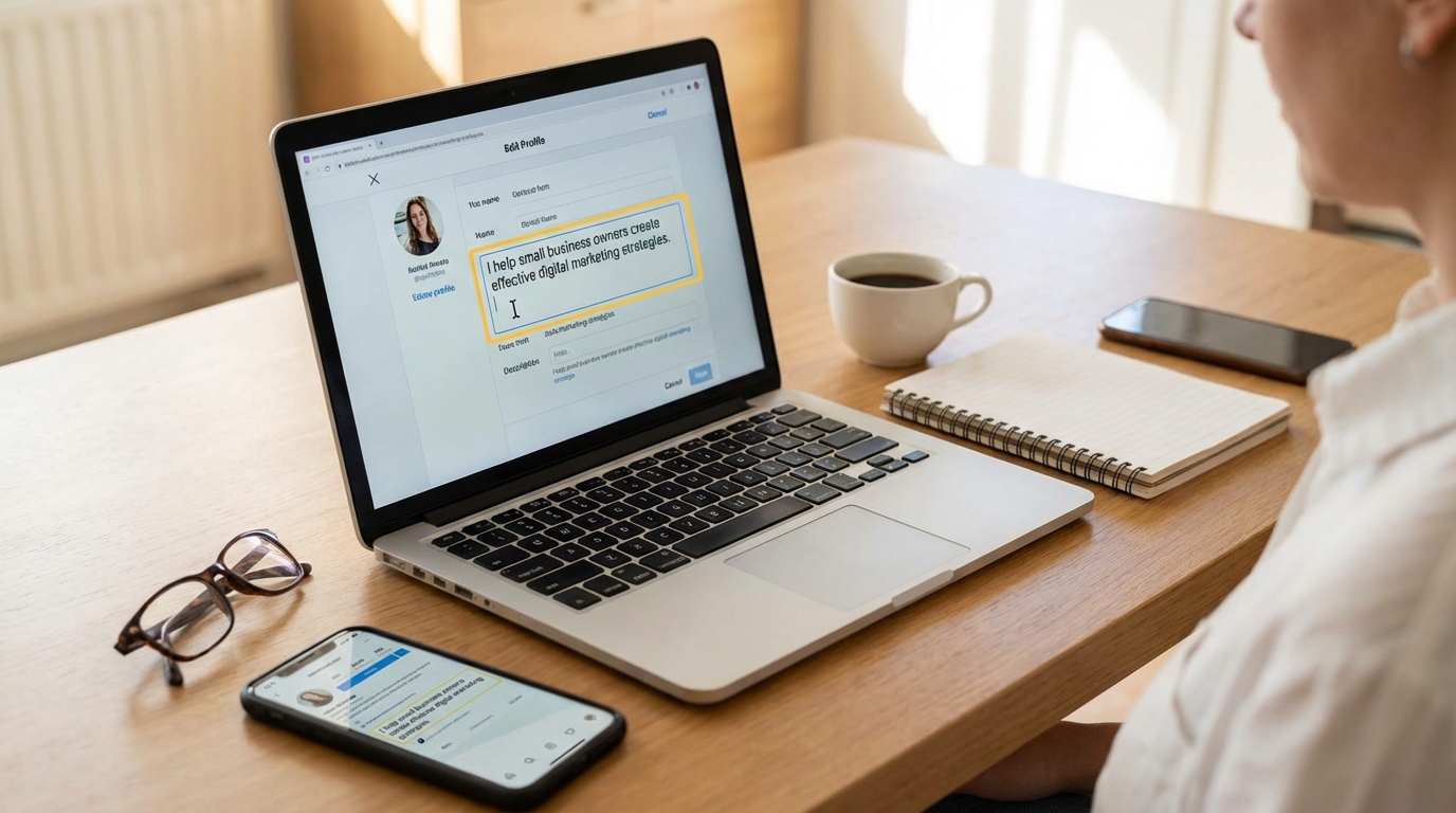 Add a one-liner to your bio that tells who you help and how