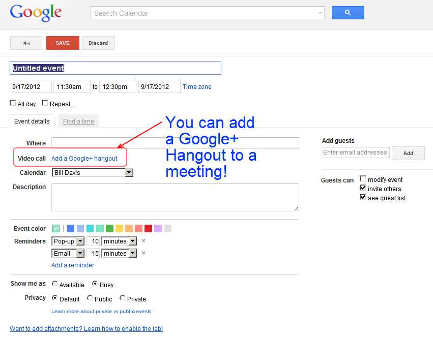 How to add a Google+ Hangout to Google Calendar