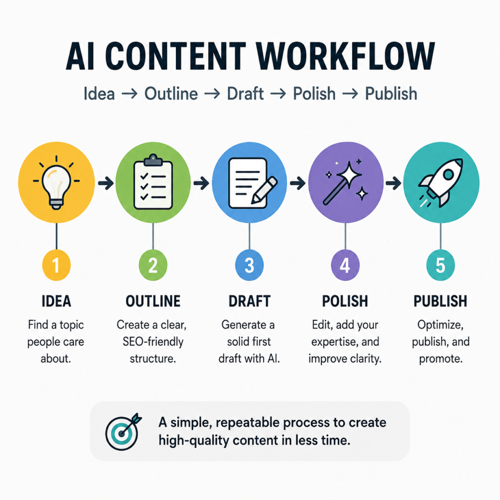 Your First AI Workflow: Idea → Outline → Draft → Polished Post in 30 Minutes (Easy) 3 ai content workflow